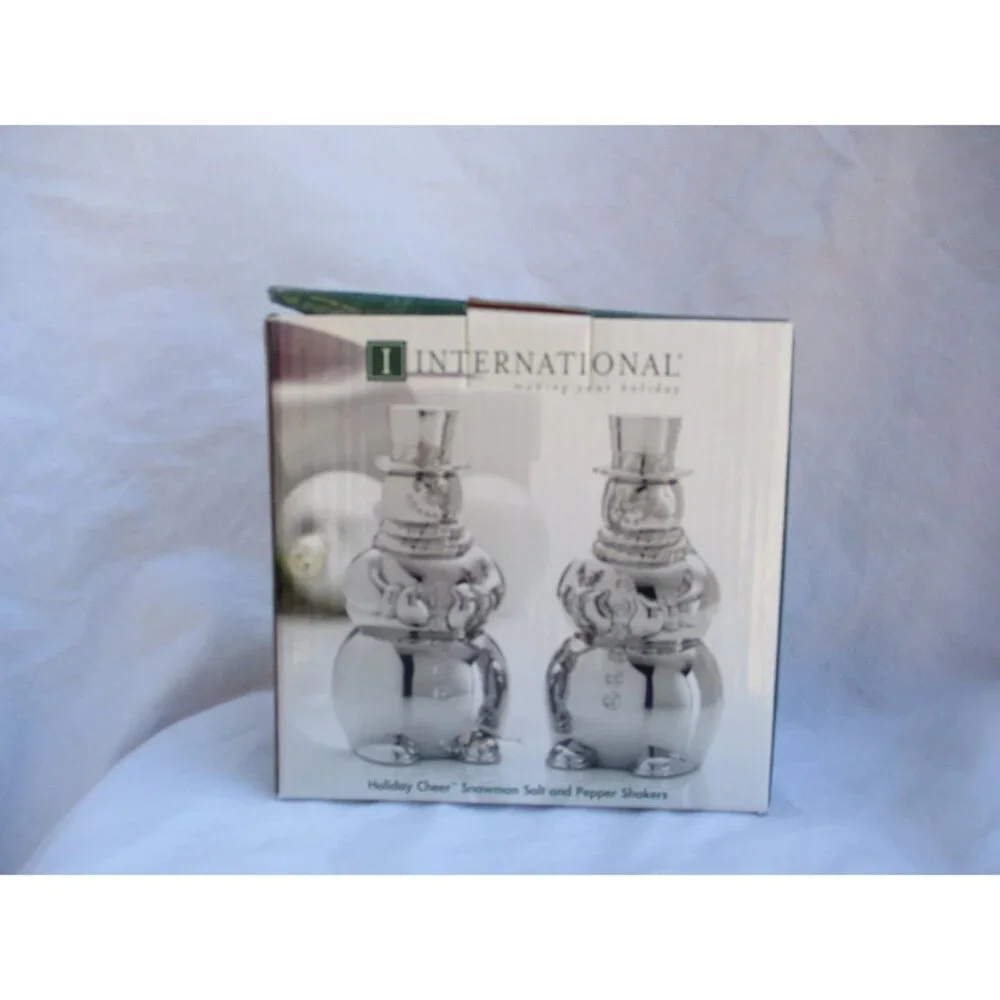 Christmas snowmen salt pepper shakers International‎ silver Holiday decor